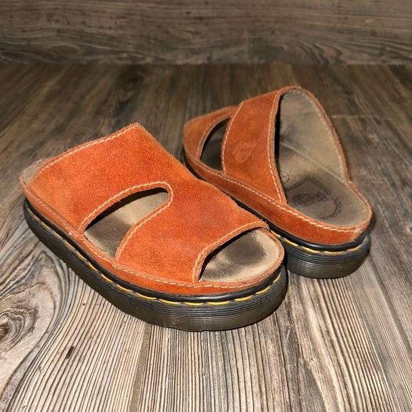 Dr. Martens Shoes - Vintage Dr. Martens 90’s Orange Suede Slide Sandals
Classic Yellow Stitch Size 6